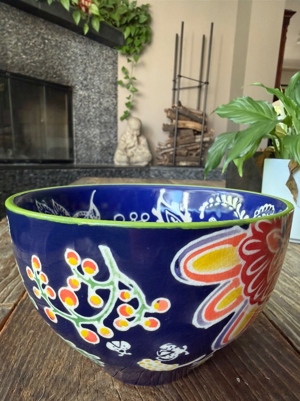 Anthropologie Bellina Blooms Ceramic Bowl - navy blue
